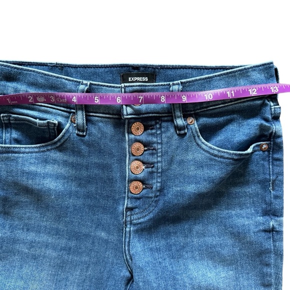 Express jeans women’s mid rise skinny button fly size 0 preppy Bodycon Cabincore - Picture 7 of 10